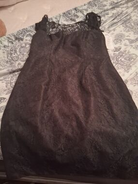 Alfred Angelo Black Lace Sheath Dress with Sheer Lace Yoke